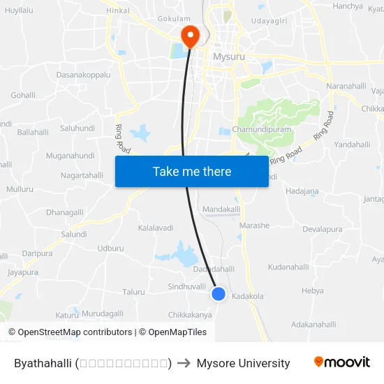 Byathahalli (ಬ್ಯಾತಹಳ್ಳಿ) to Mysore University map