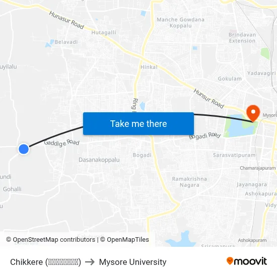 Chikkere (ಚಿಕ್ಕೆರೆ) to Mysore University map