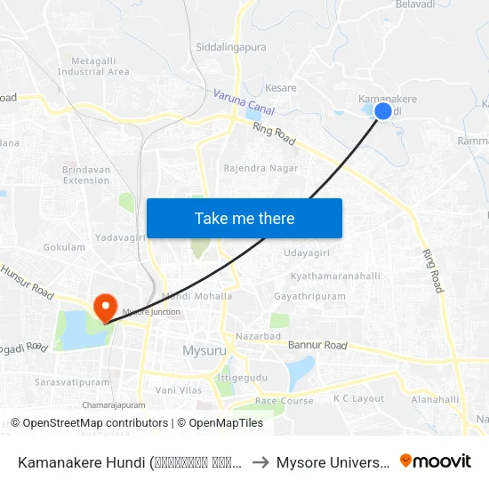 Kamanakere Hundi (ಕಾಮನಕೆರೆ ಹುಂಡಿ) to Mysore University map