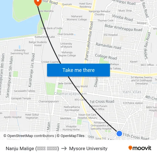 Nanju Malige (ನಂಜು ಮಳಿಗೆ) to Mysore University map