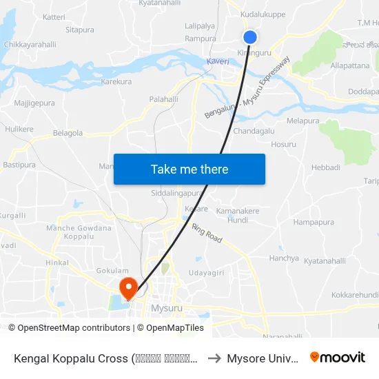 Kengal Koppalu Cross (ಕೆಂಗಳ ಕೊಪ್ಪಲು ಕ್ರಾಸ್) to Mysore University map