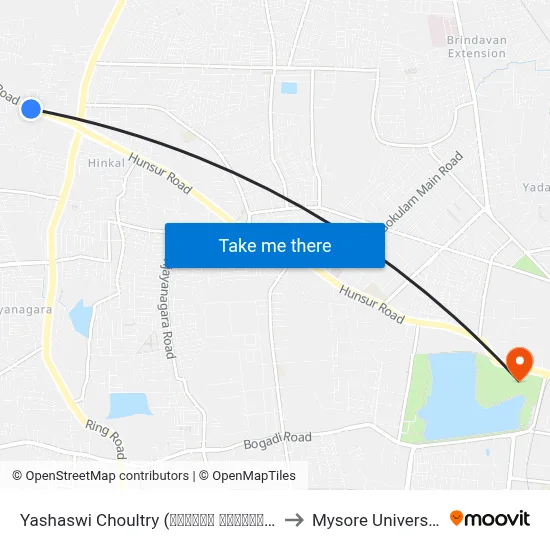 Yashaswi Choultry (ಯಶಸ್ವಿ ಚೌಲ್ಟ್ರಿ) to Mysore University map