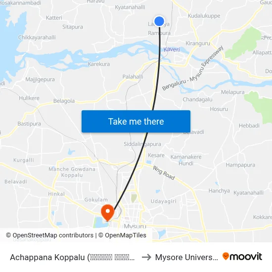 Achappana Koppalu (ಆಚಪ್ಪನ ಕೊಪ್ಪಲು) to Mysore University map