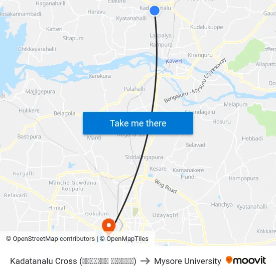 Kadatanalu Cross (ಕಡದತನಲು ಕ್ರಾಸ್) to Mysore University map