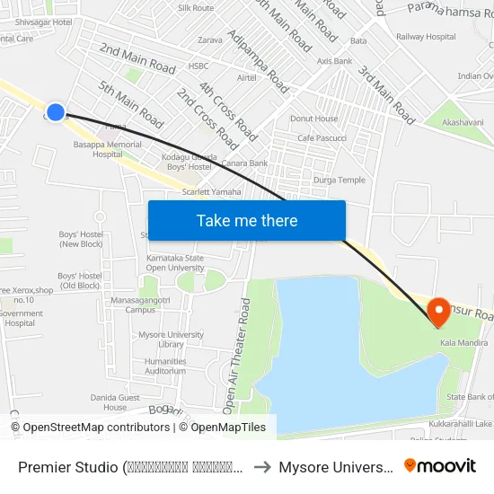 Premier Studio (ಪ್ರೀಮಿಯರ್ ಸ್ಟುಡಿಯೋ) to Mysore University map