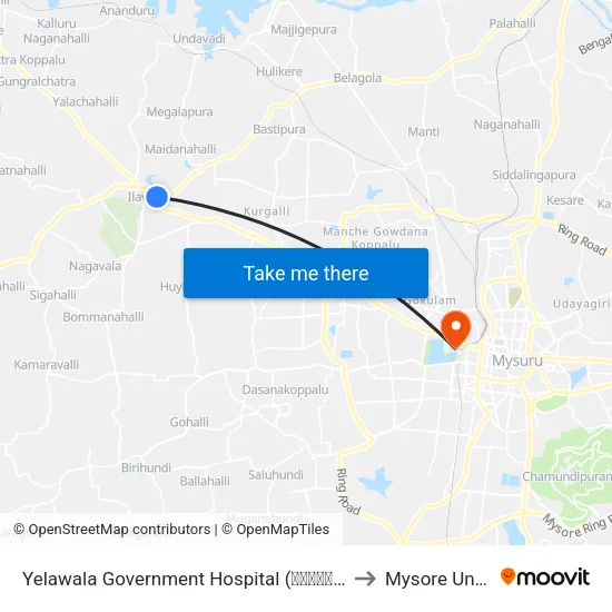 Yelawala Government Hospital (ಇಲವಾಲ ಸರ್ಕಾರಿ ಆಸ್ಪತ್ರೆ) to Mysore University map