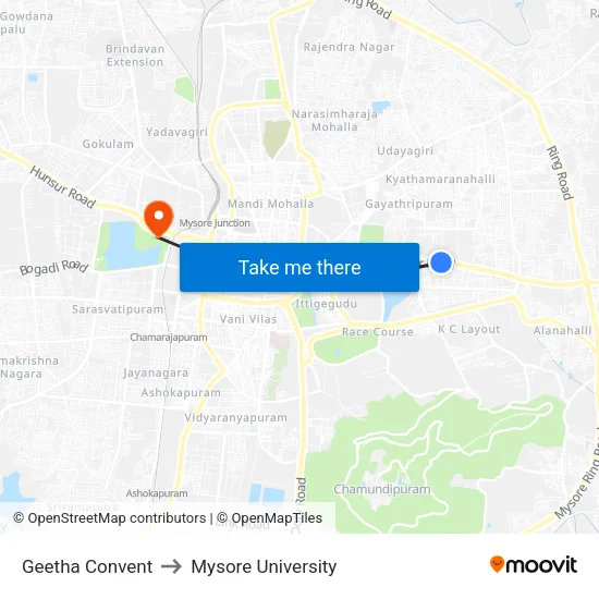 Geetha Convent to Mysore University map