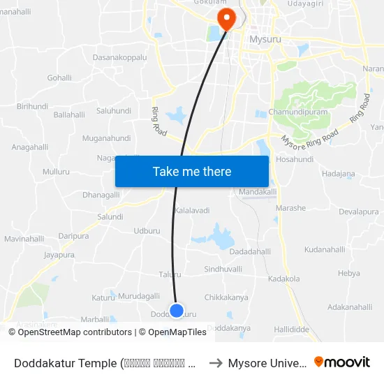 Doddakatur Temple (ದೊಡ್ಡ ಕಾತೂರು ದೇವಸ್ಥಾನ) to Mysore University map