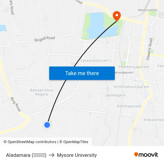 Aladamara (ಆಲದಮರ) to Mysore University map