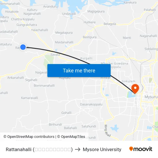 Rattanahalli (ರಟ್ಟನಹಳ್ಳಿ) to Mysore University map