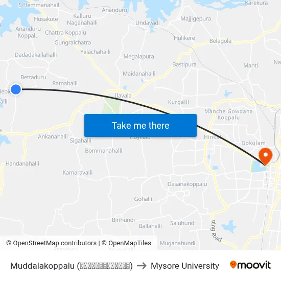 Muddalakoppalu (ಮುದ್ದಲಕೊಪ್ಪಲು) to Mysore University map