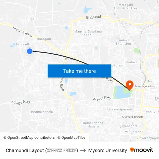 Chamundi Layout (ಚಾಮುಂಡಿ ಬಡಾವಣೆ) to Mysore University map