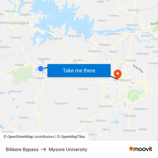 Bilikere Bypass to Mysore University map