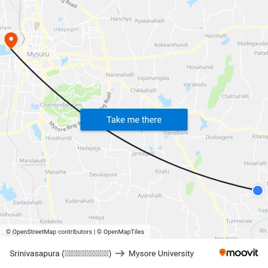 Srinivasapura (ಶ್ರೀನಿವಾಸಪುರ) to Mysore University map