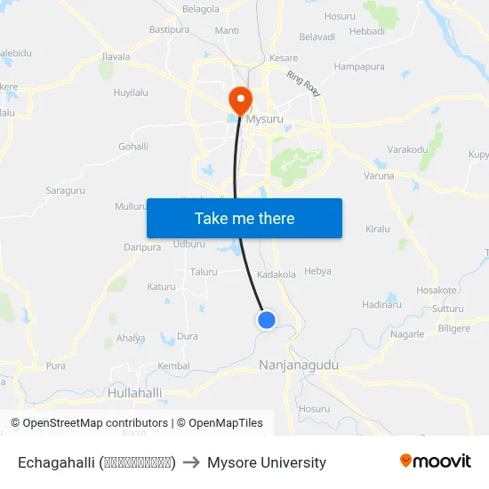 Echagahalli (ಎಚ್ಚಗಹಳ್ಳಿ) to Mysore University map
