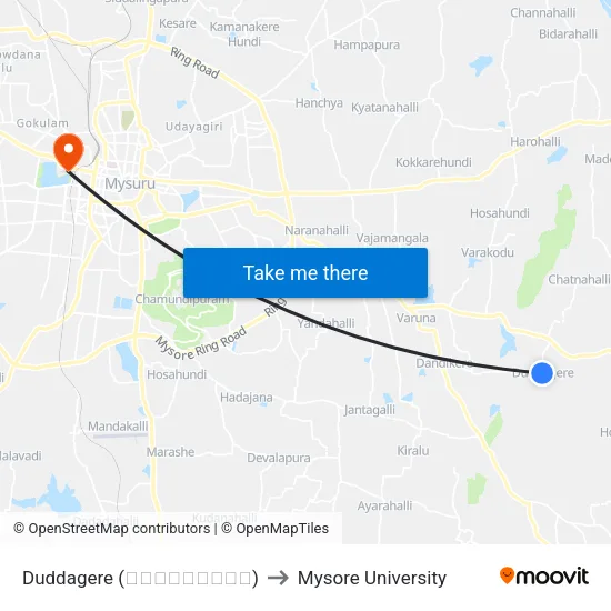 Duddagere (ದುಡ್ಡಗೆರೆ) to Mysore University map