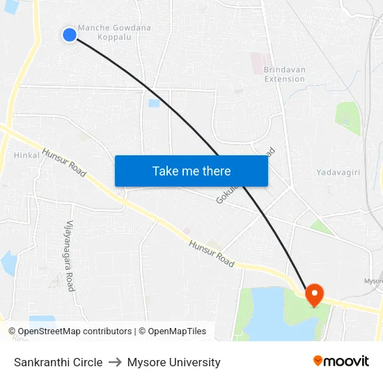 Sankranthi Circle to Mysore University map