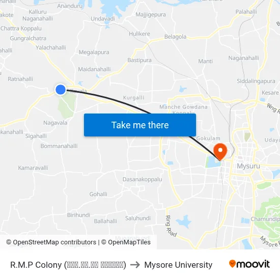 R.M.P Colony (ಆರ್‌.ಎಂ.ಪಿ ಕಾಲೋನಿ) to Mysore University map