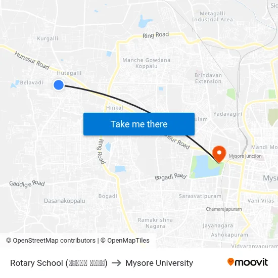 Rotary School (ರೋಟರಿ ಶಾಲೆ) to Mysore University map