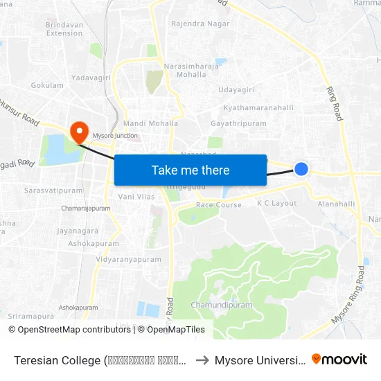 Teresian College (ಟೆರೇಸಿಯನ್ ಕಾಲೇಜು) to Mysore University map