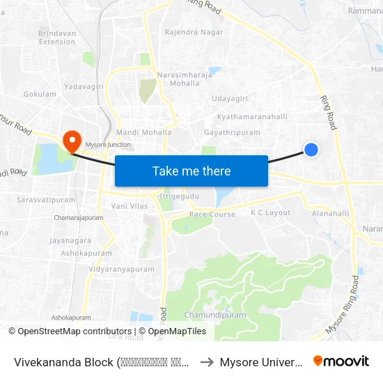 Vivekananda Block (ವಿವೇಕಾನಂದ ಬ್ಲಾಕ್) to Mysore University map