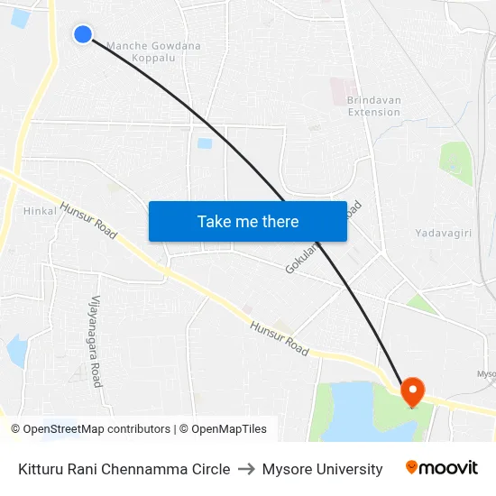 Kitturu Rani Chennamma Circle to Mysore University map