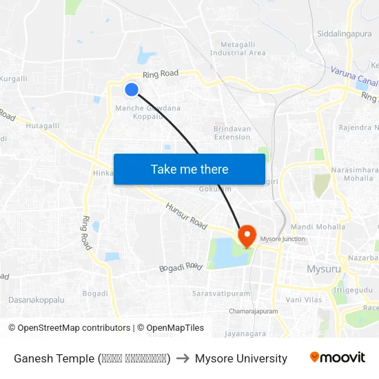Ganesh Temple (ಗಣೇಶ ದೇವಸ್ಥಾನ) to Mysore University map