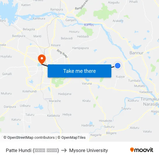 Patte Hundi (ಪಟ್ಟೇ ಹುಂಡಿ) to Mysore University map