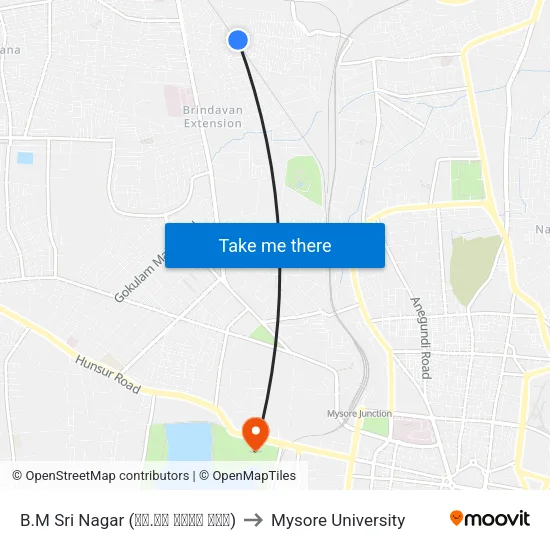 B.M Sri Nagar (ಬಿ.ಎಂ ಶ್ರೀ ನಗರ) to Mysore University map