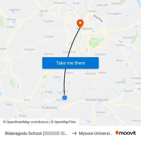 Bidaragodu School (ಬಿದರಗೊಡು ಶಾಲೆ) to Mysore University map