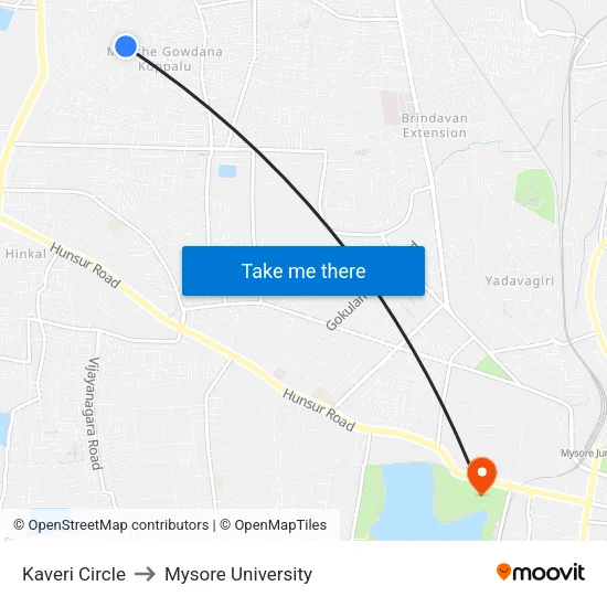 Kaveri Circle to Mysore University map
