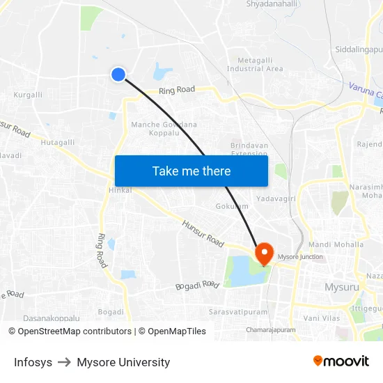 Infosys to Mysore University map