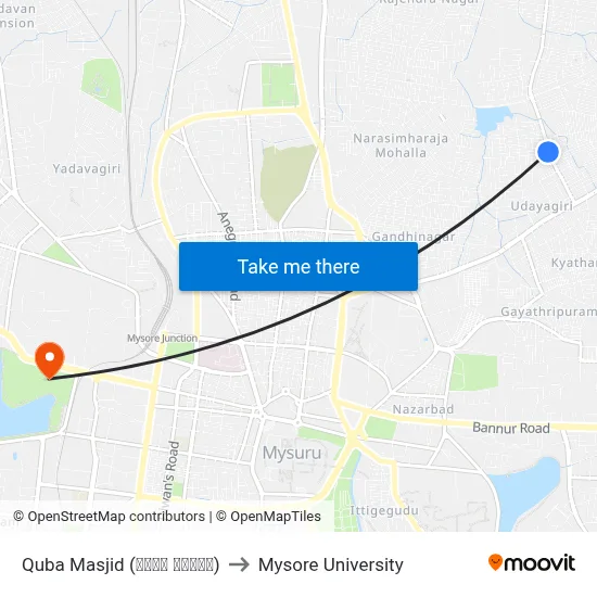 Quba Masjid (ಕೂಬಾ ಮಸೀದಿ) to Mysore University map