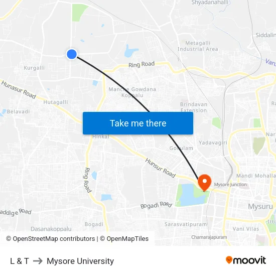 L & T to Mysore University map