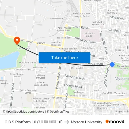 C.B.S Platform 10 (ನ.ಬ.ನಿ ಅಂಕಣ 10) to Mysore University map