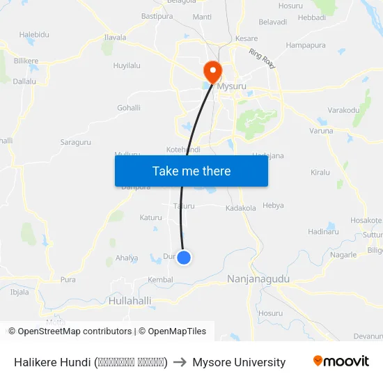 Halikere Hundi (ಹಳಿಕೆರೆ ಹುಂಡಿ) to Mysore University map