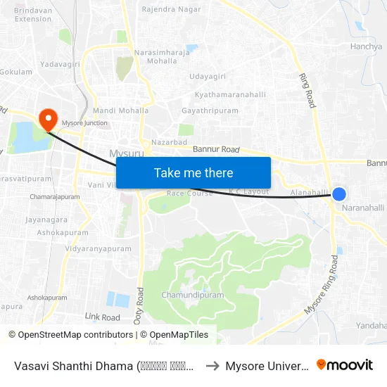 Vasavi Shanthi Dhama (ವಾಸವಿ ಶಾಂತಿ ಧಾಮ) to Mysore University map