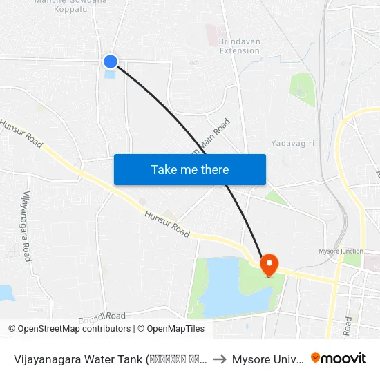 Vijayanagara Water Tank (ವಿಜಯನಗರ ವಾಟರ್ ಟ್ಯಾಂಕ್) to Mysore University map
