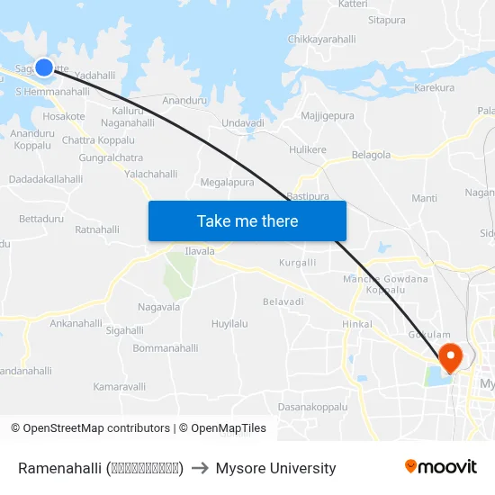 Ramenahalli (ರಾಮೇನಹಳ್ಳಿ) to Mysore University map