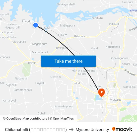 Chikanahalli (ಚಿಕ್ಕನಹಳ್ಳಿ) to Mysore University map
