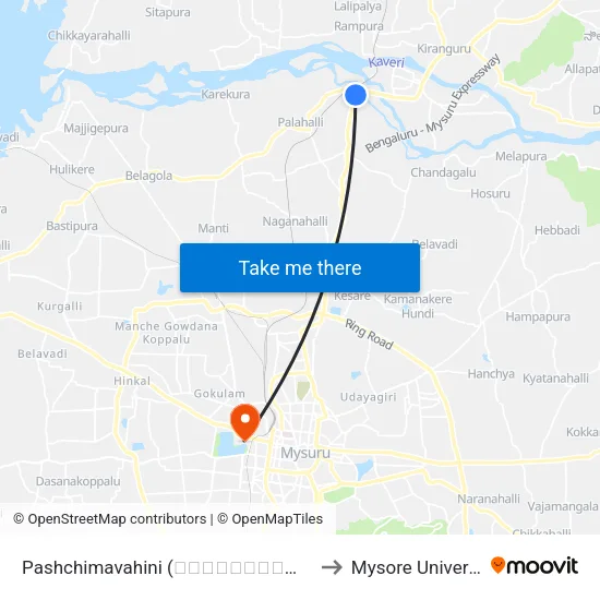 Pashchimavahini (ಪಶ್ಚಿಮವಾಹಿನಿ) to Mysore University map