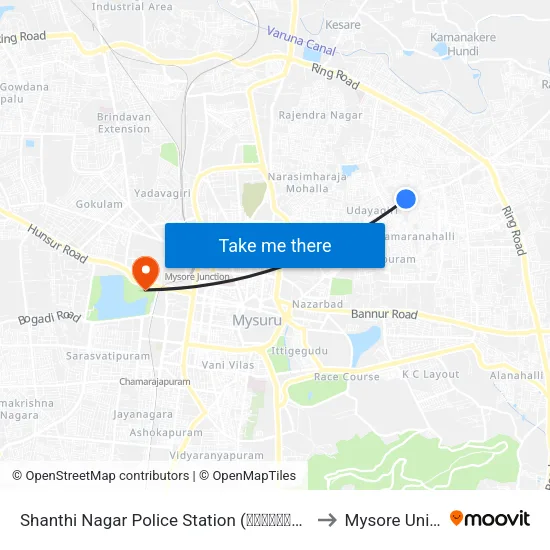 Shanthi Nagar Police Station (ಶಾಂತಿನಗರ ಪೋಲೀಸ್ ಸ್ಟೇಷನ್) to Mysore University map
