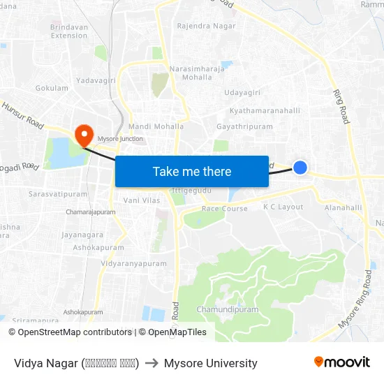 Vidya Nagar (ವಿದ್ಯಾ ನಗರ) to Mysore University map