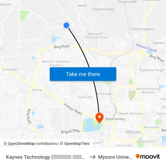 Kaynes Technology (ಕಾಯ್ನೆಸ್ ಟೆಕ್ನಾಲಜೀಸ್) to Mysore University map