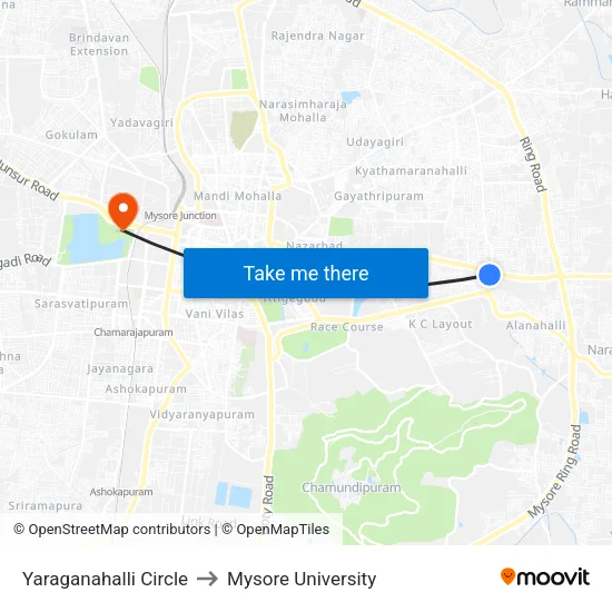 Yaraganahalli Circle to Mysore University map