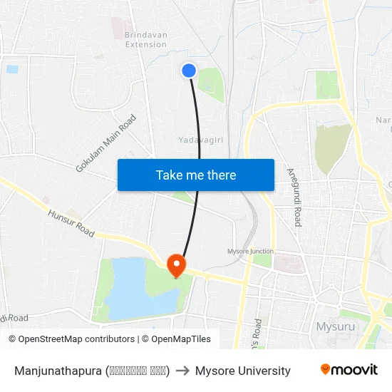 Manjunathapura (ಮಂಜುನಾಥ ಪುರ) to Mysore University map