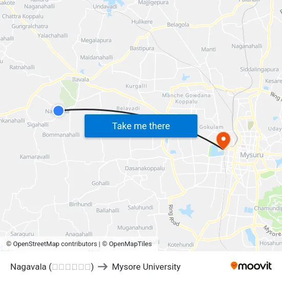 Nagavala (ನಾಗವಾಲ) to Mysore University map