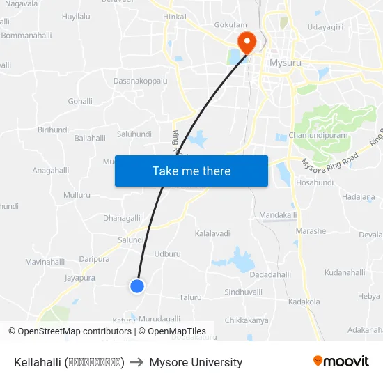 Kellahalli (ಕೆಲ್ಲಹಳ್ಳಿ) to Mysore University map