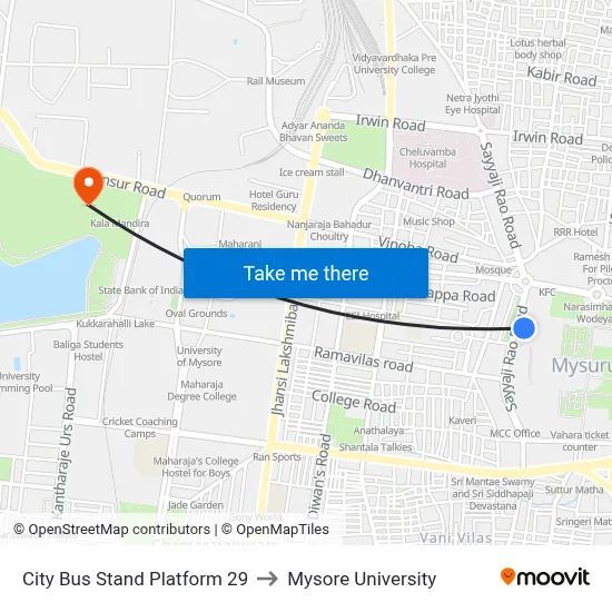 City Bus Stand Platform 29 to Mysore University map