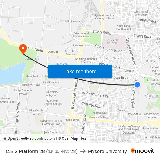 C.B.S Platform 28 (ನ.ಬ.ನಿ ಅಂಕಣ 28) to Mysore University map